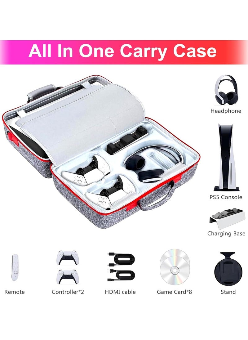 PS5 Carrying Case for 2020 Disc Edition, EVA Hard Shell Protective Storage Bag with Dual Dividers, Waterproof, PS5 Travel Bag Compatible with Console, Dual Controllers & Accessories (Grey)