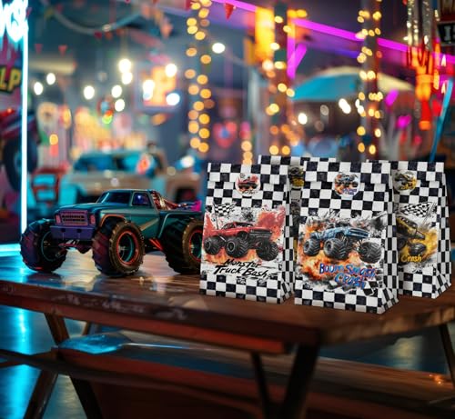 BonBeeDesign Monster Truck Party Favor Bags, 24 Pack Truck Goodie Bags with Stickers for Birthday Party Decorations, Racing Candy Treat Bags for Kids Snacks - Image 4