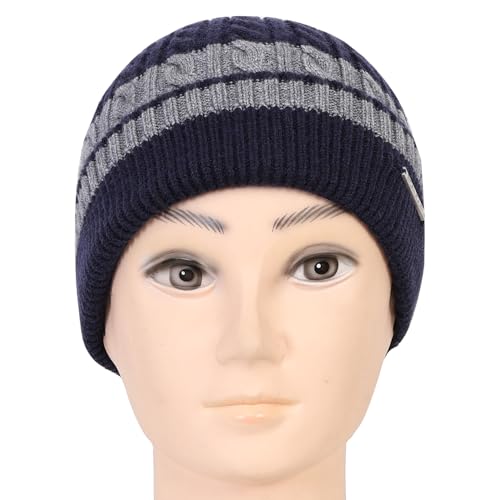 Bonjour Unisex Woolen Winter Cap for Men & Women | Thermal Wear Stylish Soft Winter Caps for Boys & Girls | Beanie Cap Navy Blue - Image 3