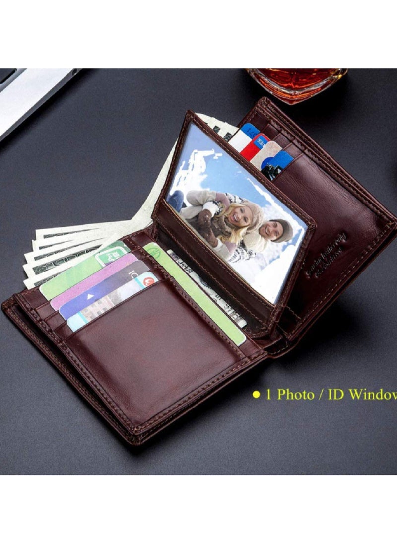 CONTACTS - Men's Genuine Leather Wallet   RFID Blocking Wallet 14 Card Slots  1 ID Window and Large Capacity Can Hold 50 Currency Notes - Image 1