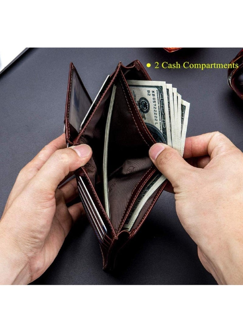 CONTACTS - Men's Genuine Leather Wallet   RFID Blocking Wallet 14 Card Slots  1 ID Window and Large Capacity Can Hold 50 Currency Notes - Image 1