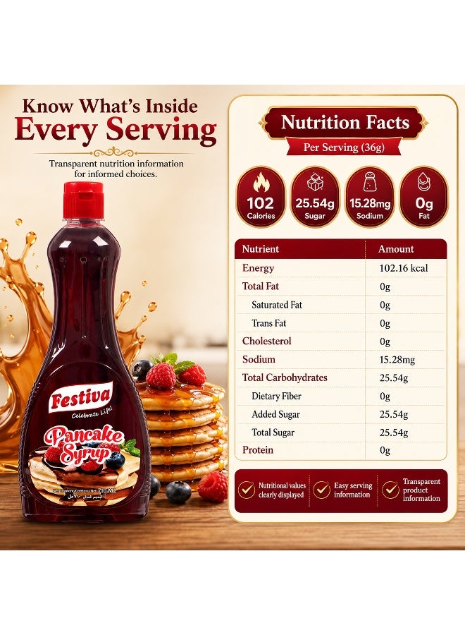 Festiva Pancake Syrup 710g - Sweet Dessert Topping Syrup for Pancakes, Waffles, Ice Cream and Breakfast Snacks - Smooth Drizzle Syrup - Image 1