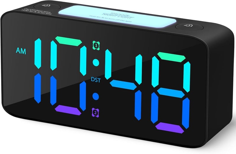 CBK Digital Alarm Clock Table Clock 7 Inches 15 RGB Color Display| 7 Color Night Light 4 Level Dimmer | USB Ports| Super Loud Alarm for Heavy Sleepers (RGB Colour) - Image 1
