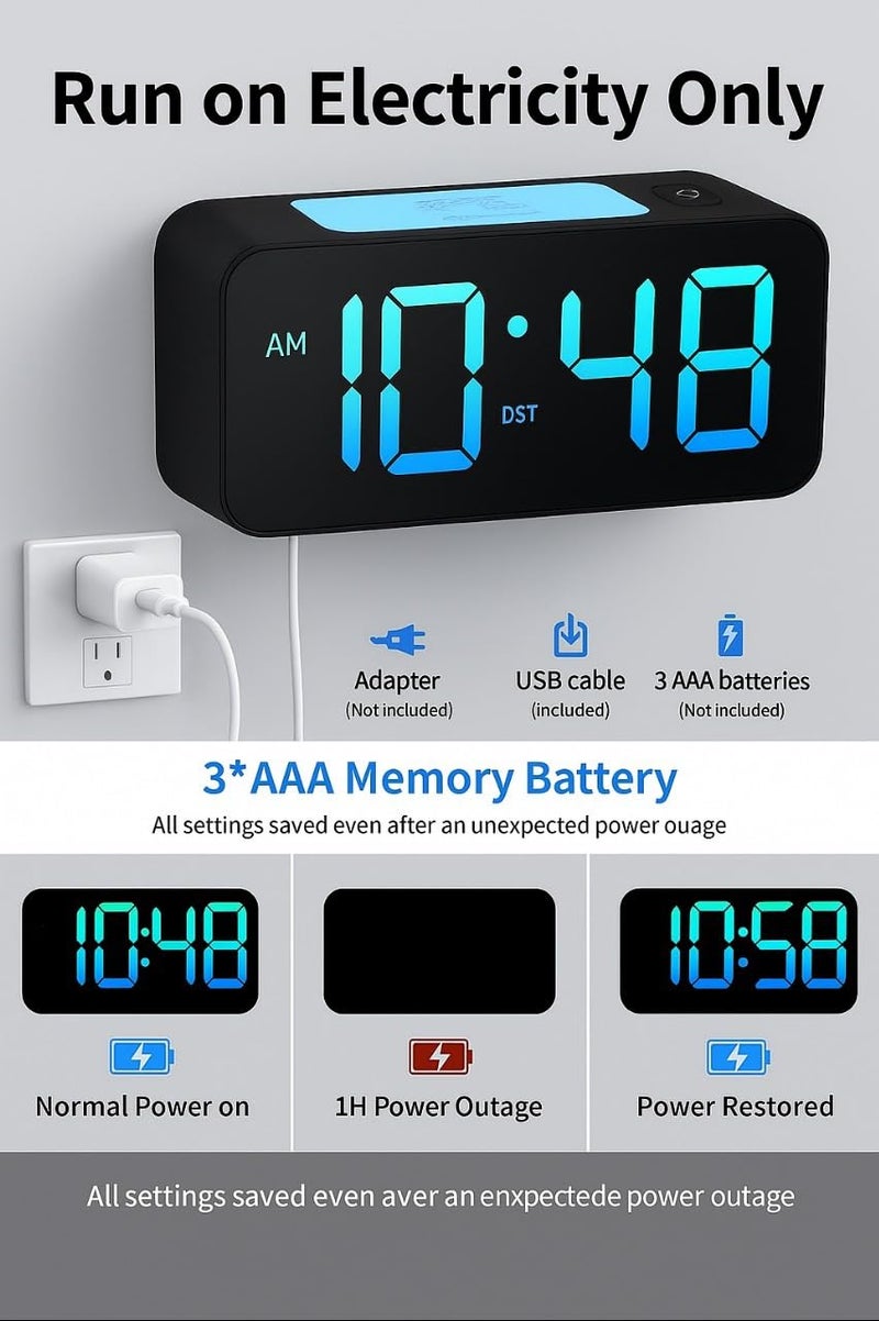 CBK Digital Alarm Clock Table Clock 7 Inches 15 RGB Color Display| 7 Color Night Light 4 Level Dimmer | USB Ports| Super Loud Alarm for Heavy Sleepers (RGB Colour) - Image 2