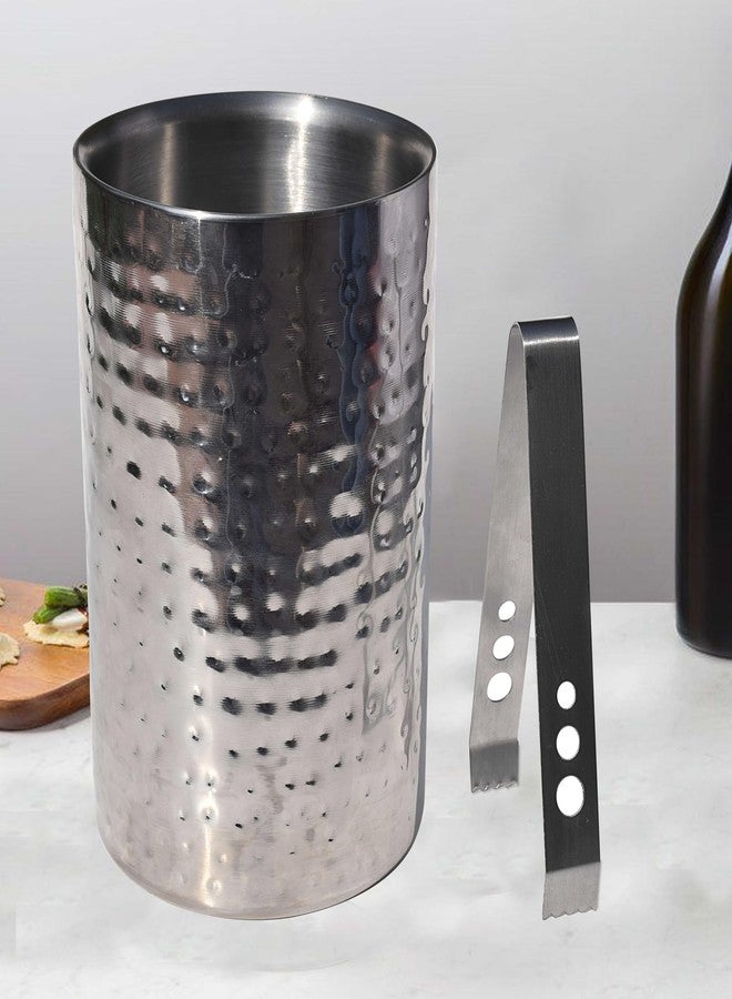 Pure Source India Stainless Steel Insulated Double Walled Ice Bucket with Hammered Design & Ice Tonge for Home Bar Accessories, Mini Bar (1400 ML) - Image 1