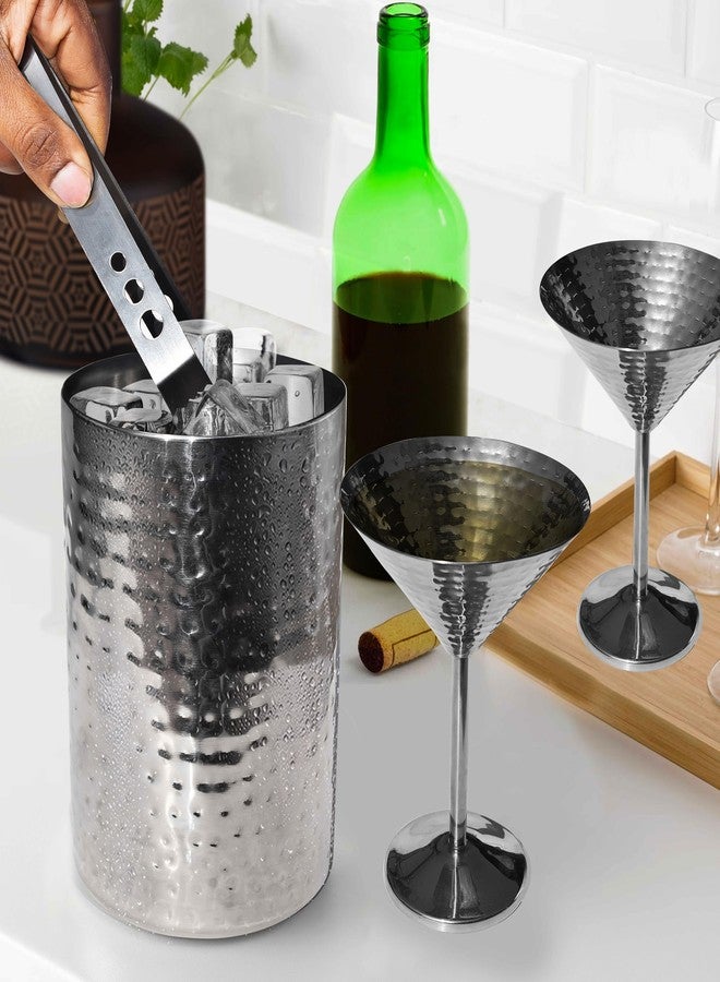 Pure Source India Stainless Steel Insulated Double Walled Ice Bucket with Hammered Design & Ice Tonge for Home Bar Accessories, Mini Bar (1400 ML) - Image 2