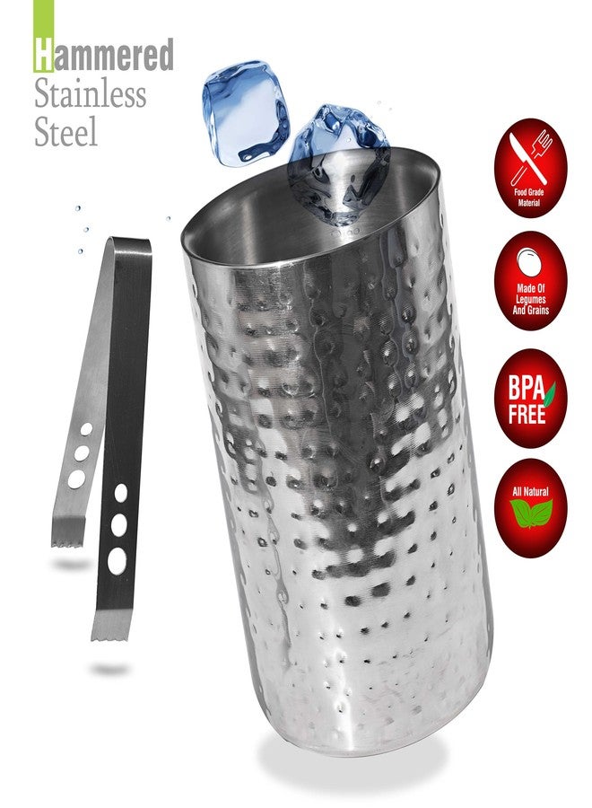 Pure Source India Stainless Steel Insulated Double Walled Ice Bucket with Hammered Design & Ice Tonge for Home Bar Accessories, Mini Bar (1400 ML) - Image 4