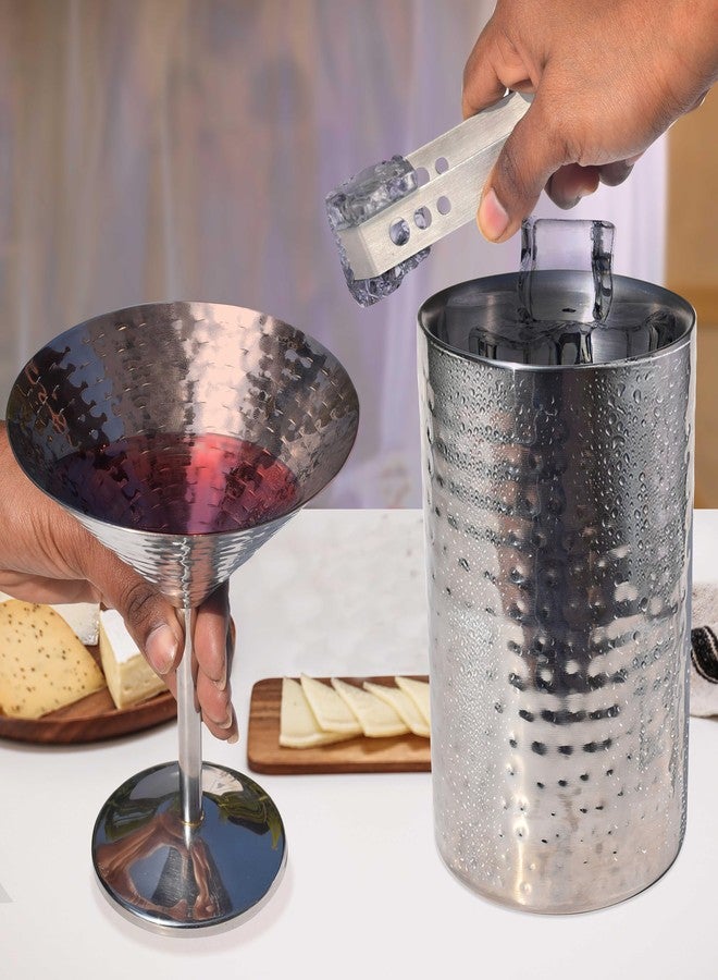 Pure Source India Stainless Steel Insulated Double Walled Ice Bucket with Hammered Design & Ice Tonge for Home Bar Accessories, Mini Bar (1400 ML) - Image 3