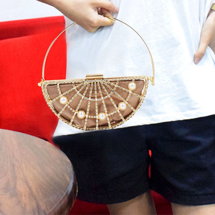 New Fashion Hollow Metal Half Moon Pearl Small Crowdsourcing Diy Raffy Bag Distinctive Handbag Banquet Bag Women'S Bag - Image 3