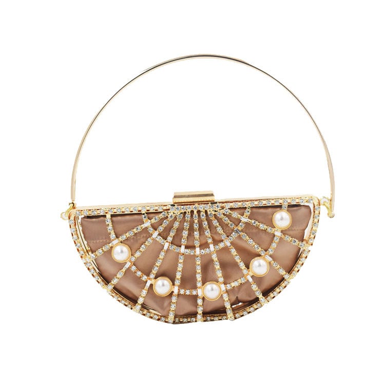 New Fashion Hollow Metal Half Moon Pearl Small Crowdsourcing Diy Raffy Bag Distinctive Handbag Banquet Bag Women'S Bag - Image 4