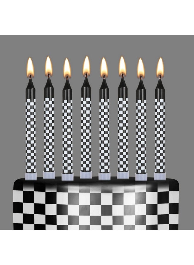 Cindeer Cindeer 12 Pcs Racing Cars Themed Birthday Candles Black and White Checkered Flag Cupcake Topper for Racing Cars Party Decoration Baby Shower for Boys Children  - Image 1