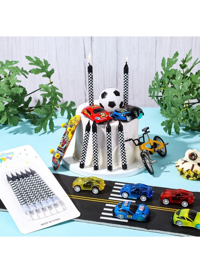Cindeer Cindeer 12 Pcs Racing Cars Themed Birthday Candles Black and White Checkered Flag Cupcake Topper for Racing Cars Party Decoration Baby Shower for Boys Children  - Image 5