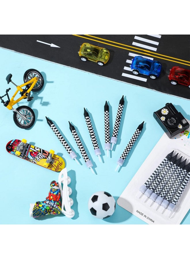 Cindeer Cindeer 12 Pcs Racing Cars Themed Birthday Candles Black and White Checkered Flag Cupcake Topper for Racing Cars Party Decoration Baby Shower for Boys Children  - Image 3