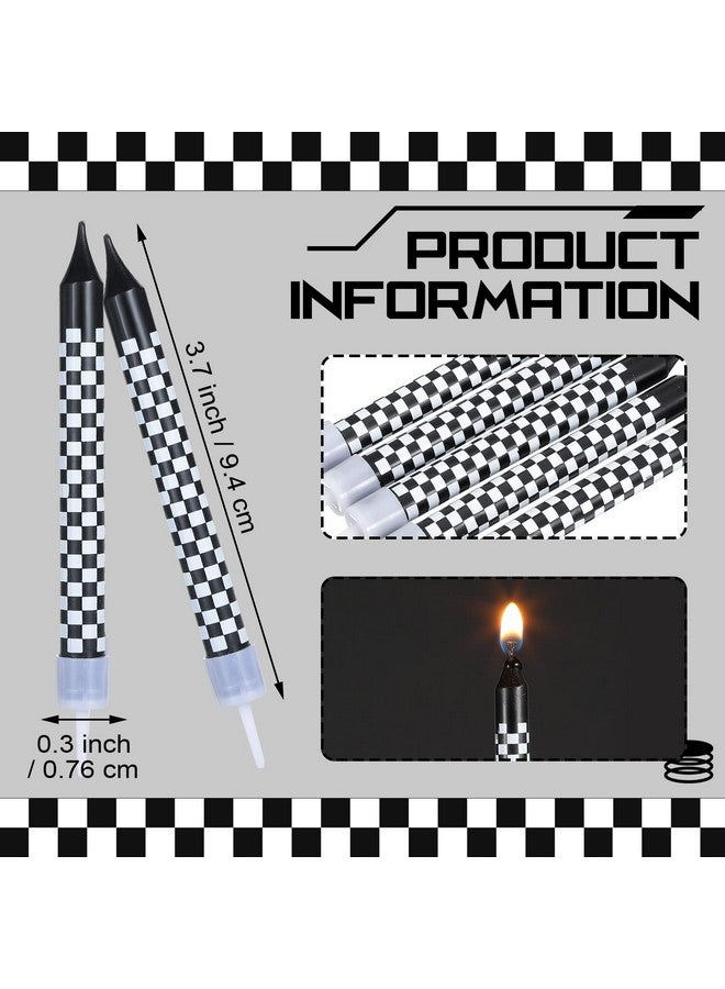 Cindeer Cindeer 12 Pcs Racing Cars Themed Birthday Candles Black and White Checkered Flag Cupcake Topper for Racing Cars Party Decoration Baby Shower for Boys Children  - Image 4