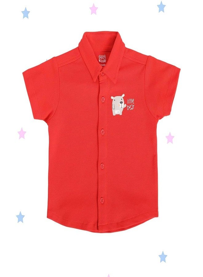 miniklub Baby Collar Knitted Cotton Red Color Printed Shirt (0-3M) - Image 3