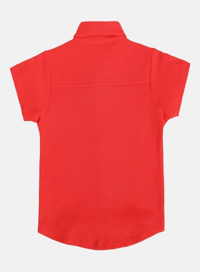 miniklub Baby Collar Knitted Cotton Red Color Printed Shirt (0-3M) - Image 2