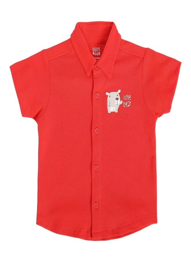 miniklub Baby Collar Knitted Cotton Red Color Printed Shirt (0-3M) - Image 1