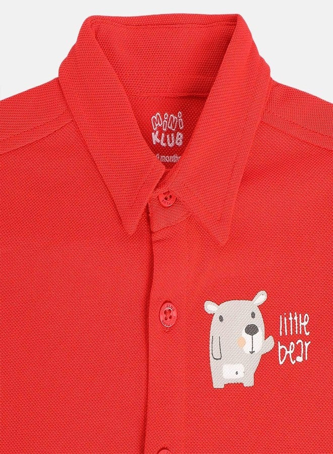 miniklub Baby Collar Knitted Cotton Red Color Printed Shirt (0-3M) - Image 5
