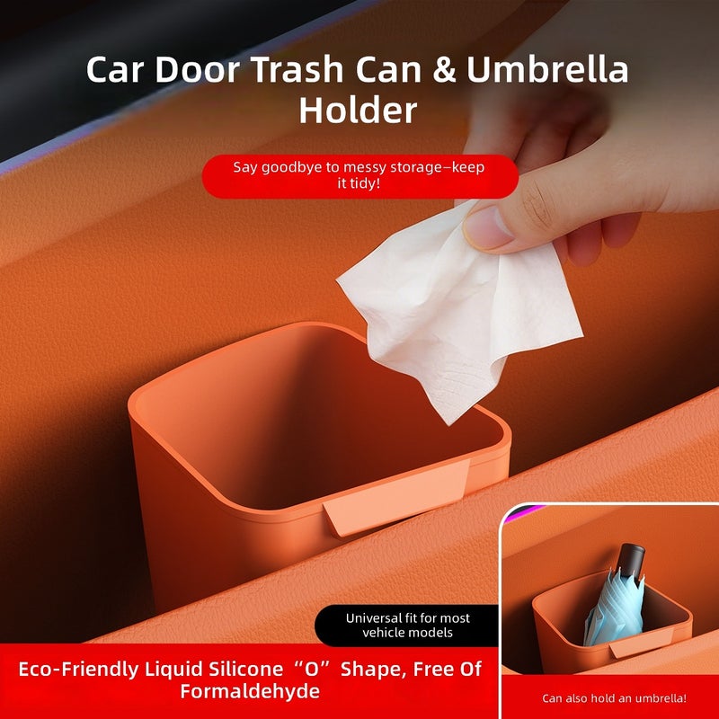 Silicone Car Storage Bucket, Waterproof Car Trash Can, Multifunctional Car Interior Accessory for Umbrella Storage & Vehicle Organizer Box - Image 2