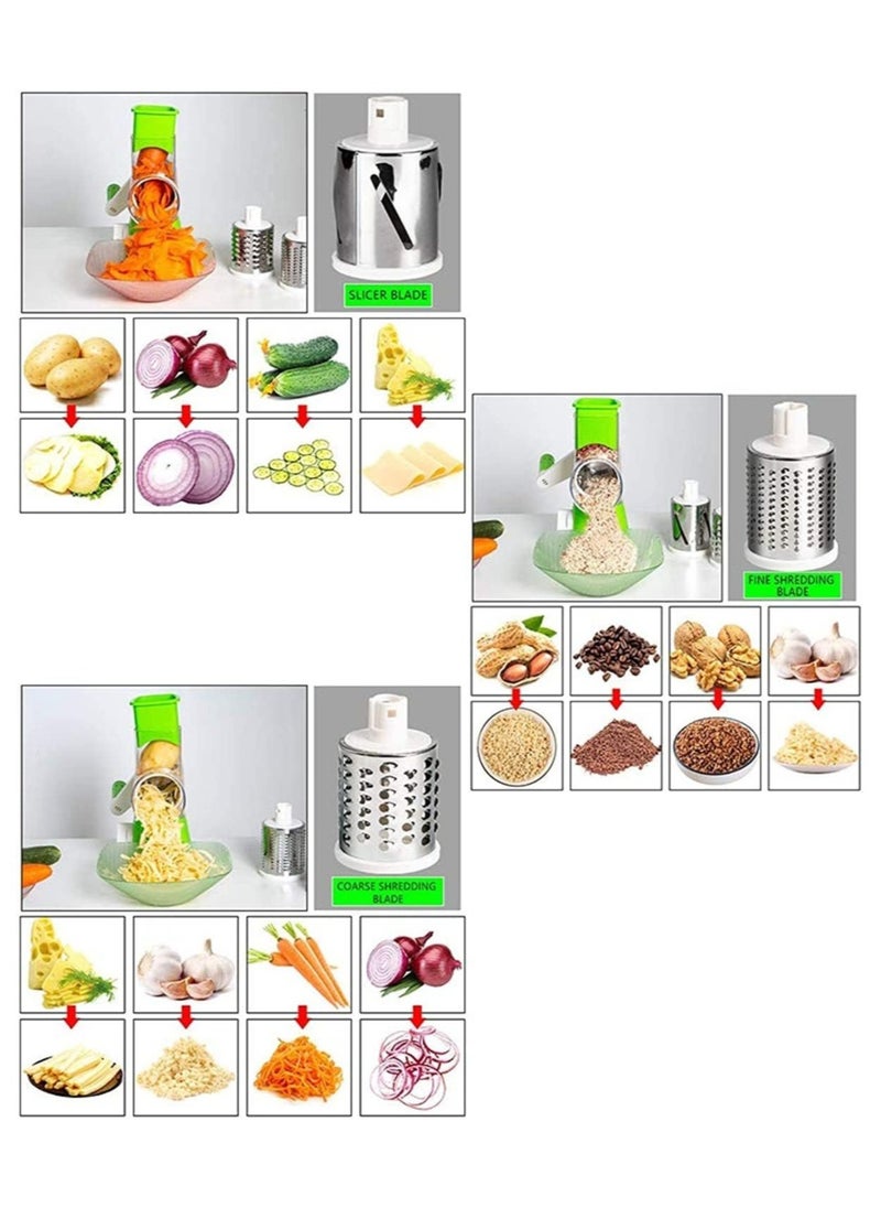 ELTRAZONE - Manual Tabletop Drum Cheese Grater, 3 In 1 Rotary Shredder Slicer Grinder For Cucumber Nut Potato Carrot Cheese, Vegetable Salad Shooter - Image 1