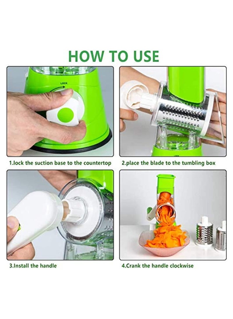 ELTRAZONE - Manual Tabletop Drum Cheese Grater, 3 In 1 Rotary Shredder Slicer Grinder For Cucumber Nut Potato Carrot Cheese, Vegetable Salad Shooter - Image 1