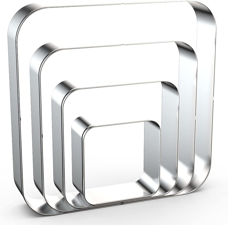 QAAQS Rounded Square Cookie Cutter Set Large - 5 Inch, 4 Inch, 3 Inch, 2 Inch - Geometric Frame Plaque Cookie Cutters Shapes Molds - Stainless Steel - Image 1