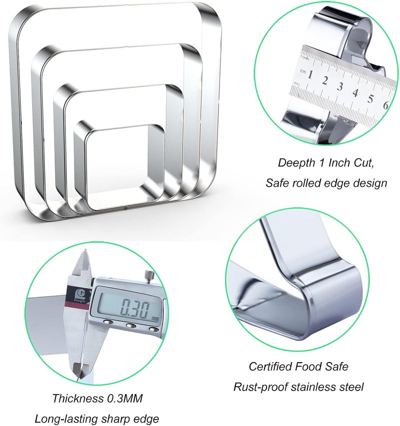 QAAQS Rounded Square Cookie Cutter Set Large - 5 Inch, 4 Inch, 3 Inch, 2 Inch - Geometric Frame Plaque Cookie Cutters Shapes Molds - Stainless Steel - Image 3