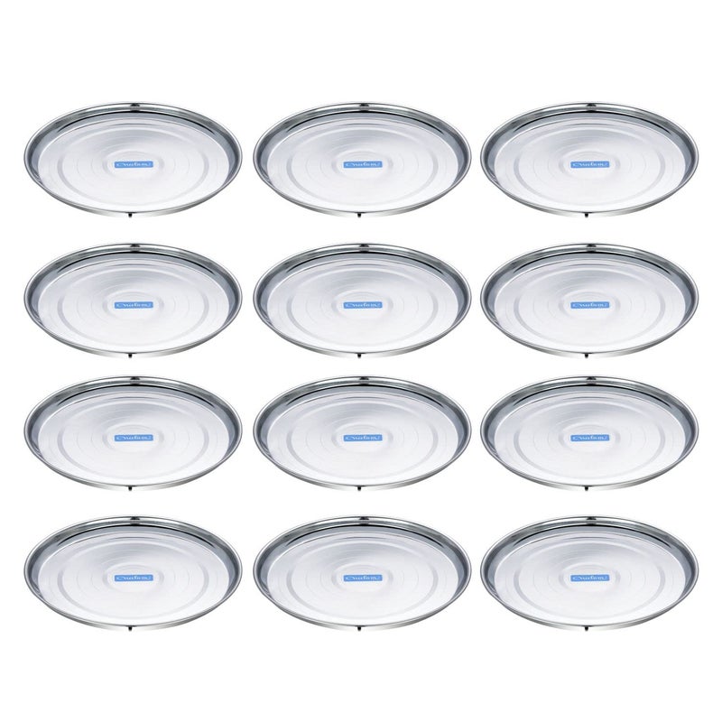 Neelam Neelam Stainless Steel 8, 22 Gauge, Diamond Buffet Plate, 17.5 cm, Set of 12, Perfect for Daily Usage, Dishwasher Safe, Plates for Home, Cafe, Restaurants, Parties, Long-lasting, Easy to Clean, Sliver - Image 1