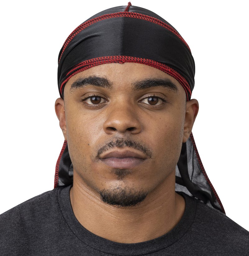 Veeta Superior Silk Durag - Smooth Silk Durag for Men & Women, Long Double Wide Straps, Outside Seam Triple Stitch Du Rag (Lava) - Image 3