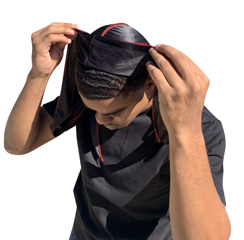 Veeta Superior Silk Durag - Smooth Silk Durag for Men & Women, Long Double Wide Straps, Outside Seam Triple Stitch Du Rag (Lava) - Image 4