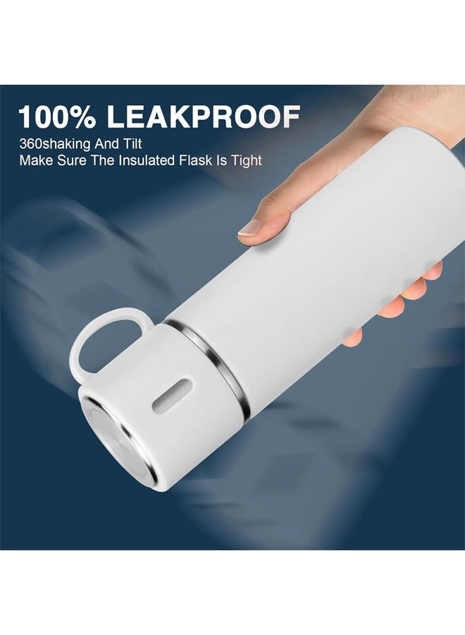 Stainless Steel Water Bottle, Insulated Travel Mug with Leakproof Cup Lid u0026 Handle, 500ml Double Walled Vacuum Flask, Coffee Cup Drink Bottle Keep 12h Hot u0026 Cold for Gym Home Office Outdoor, White - Image 5