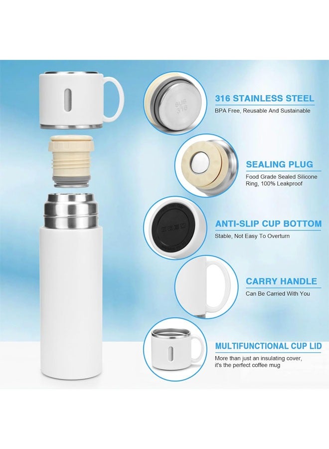 Stainless Steel Water Bottle, Insulated Travel Mug with Leakproof Cup Lid u0026 Handle, 500ml Double Walled Vacuum Flask, Coffee Cup Drink Bottle Keep 12h Hot u0026 Cold for Gym Home Office Outdoor, White - Image 2