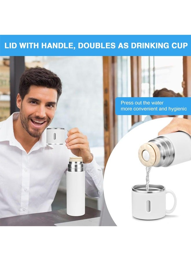 Stainless Steel Water Bottle, Insulated Travel Mug with Leakproof Cup Lid u0026 Handle, 500ml Double Walled Vacuum Flask, Coffee Cup Drink Bottle Keep 12h Hot u0026 Cold for Gym Home Office Outdoor, White - Image 3