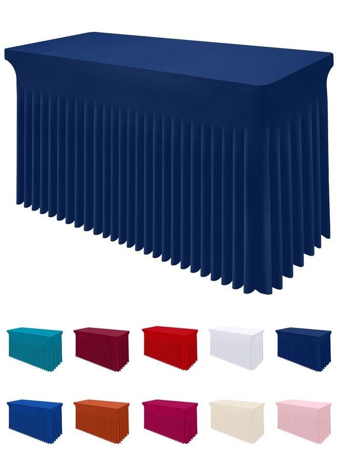 Smiry Spandex Tablecloth, Elastic Fitted Stretch Tablecloth for 6FT Rectangle Tables, Waterproof Washable Table Cover Skirt for Outdoor, Wedding, Banquet & Parties (Navy, 72Lx30Wx30H Inch) - Image 1