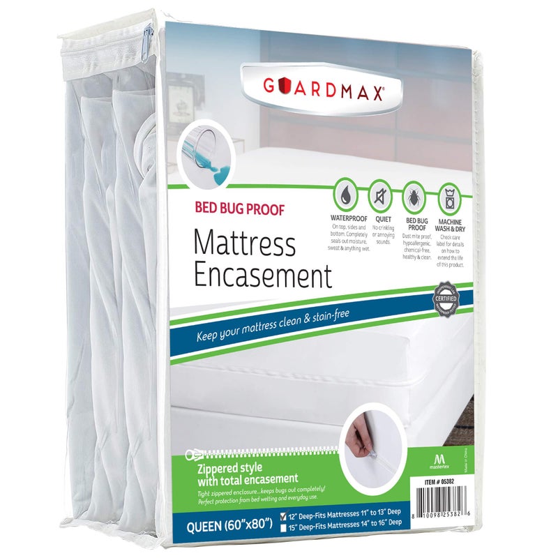 غطاء مرتبة Guardmax بسحاب مقاس كوين 100% مقاوم للماء ومضاد لعث الفراش  غطاء مرتبة ماص للسوائل من 6 جوانب  ملاءة سرير ناعمة وقابلة للتنفس ومضادة للحساسية