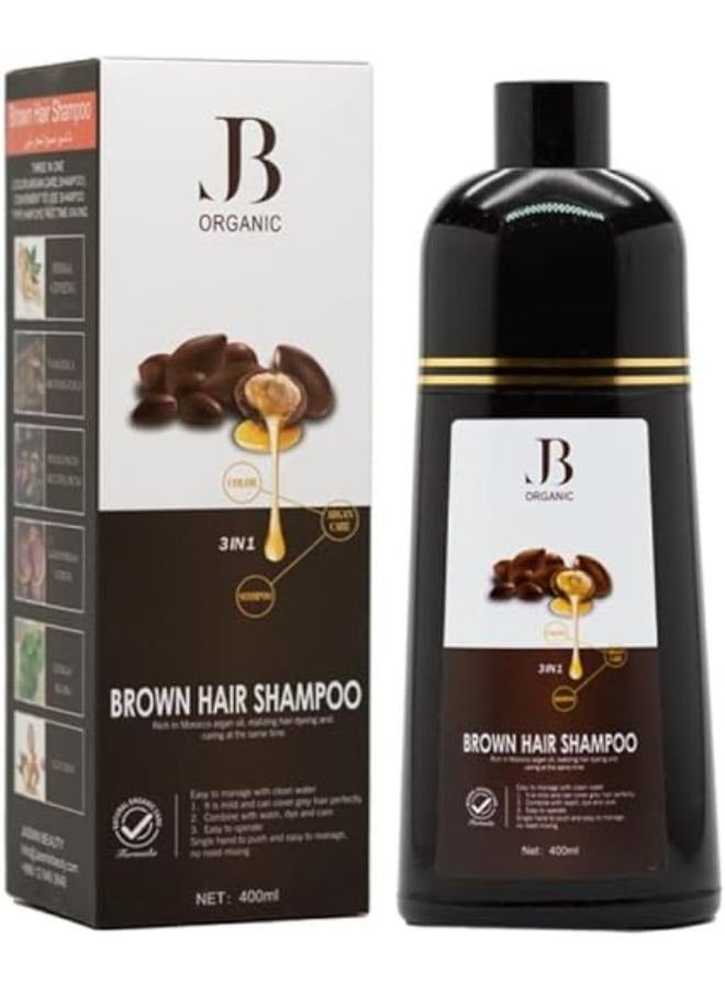 Organic JB Genie 3 in 1 Argan Oil Hair Dye Shampoo (Brown) 400 ml - Image 1