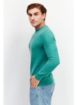 Celio Men Crew Neck Long Knitted Sweaters, Green  - Image 3