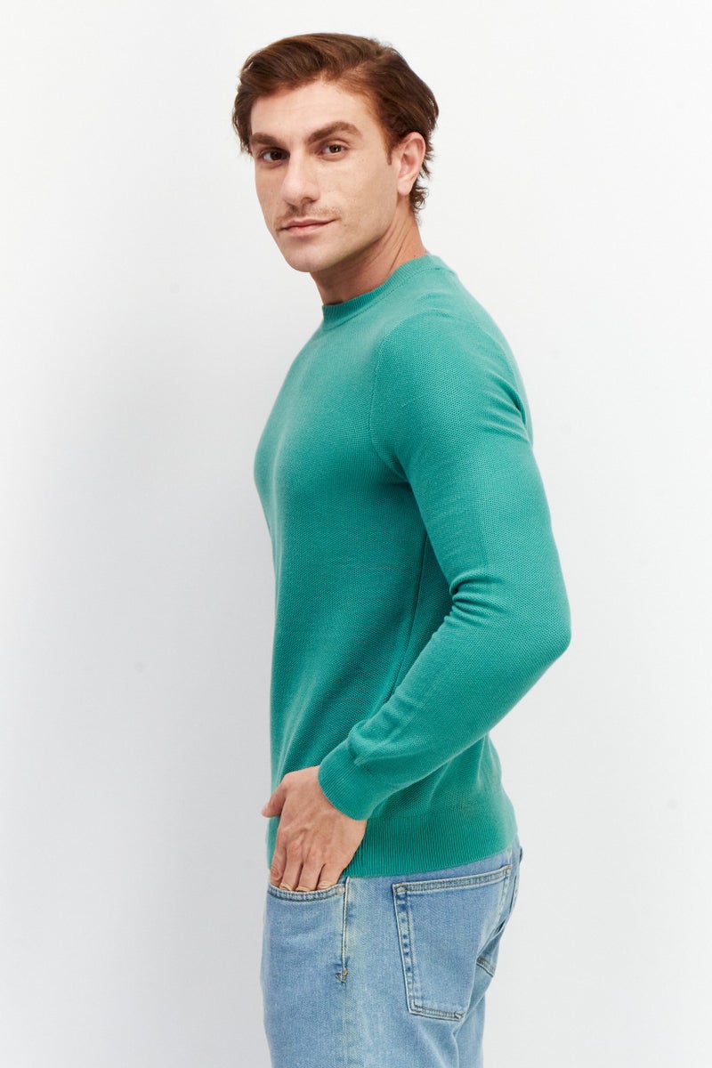 Celio Men Crew Neck Long Knitted Sweaters, Green - Image 3
