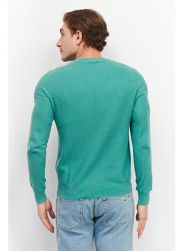 Celio Men Crew Neck Long Knitted Sweaters, Green  - Image 4