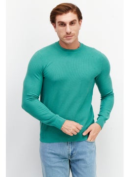 Celio Men Crew Neck Long Knitted Sweaters, Green  - Image 1