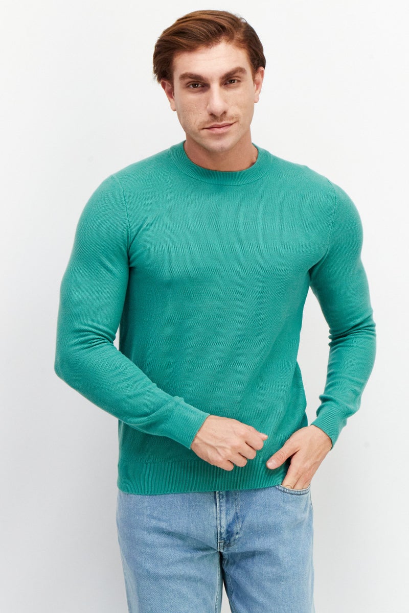 Celio Men Crew Neck Long Knitted Sweaters, Green - Image 1