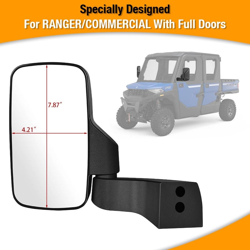 LIHAIPAI Polaris Ranger Mirrors Door Mounted, Ranger Northstar Side View Mirrors Compatible with Hard Full Doors Equipped Polaris Ranger XP 1000/SP 570/Commercial PRO XD - Image 2