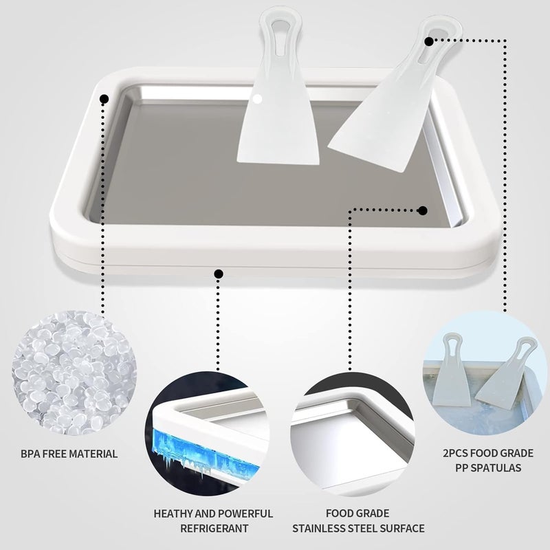 Flygon Instant Ice Cream Roller Pan with 2 Spatulas, Rolled Ice Cream Maker Plate, Mini Fried Yogurts Machine with Shovel for Homemade DIY, Rolled Ice Cream Maker - Image 4