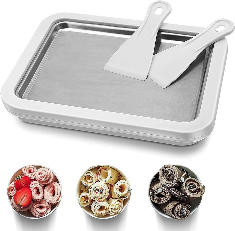 Flygon Instant Ice Cream Roller Pan with 2 Spatulas, Rolled Ice Cream Maker Plate, Mini Fried Yogurts Machine with Shovel for Homemade DIY, Rolled Ice Cream Maker - Image 1