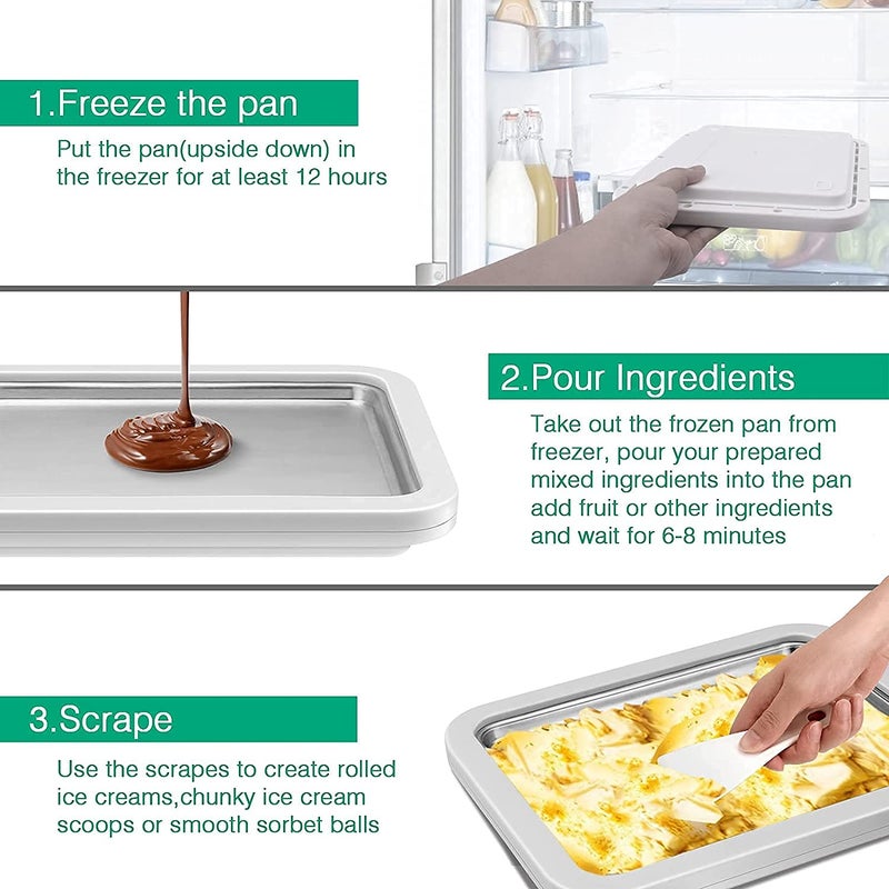 Flygon Instant Ice Cream Roller Pan with 2 Spatulas, Rolled Ice Cream Maker Plate, Mini Fried Yogurts Machine with Shovel for Homemade DIY, Rolled Ice Cream Maker - Image 3