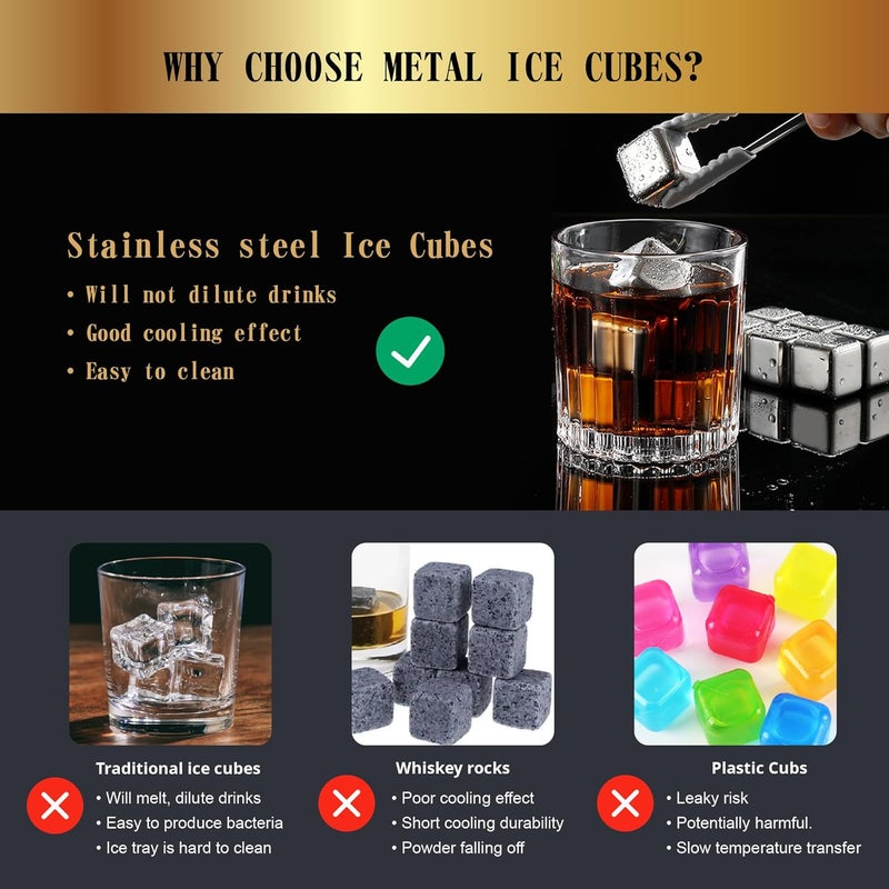 SAICOOS Reusable Stainless Steel Ice Cubes for Drinks Christmas Gifts - Metal Whiskey Stones, High Cooling Technology, for Whiskey, Vodka, Liqueurs, Wine, Beverage Juice or Soda, 8 Pack - Image 3