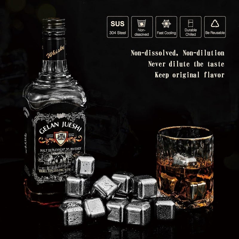 SAICOOS Reusable Stainless Steel Ice Cubes for Drinks Christmas Gifts - Metal Whiskey Stones, High Cooling Technology, for Whiskey, Vodka, Liqueurs, Wine, Beverage Juice or Soda, 8 Pack - Image 2