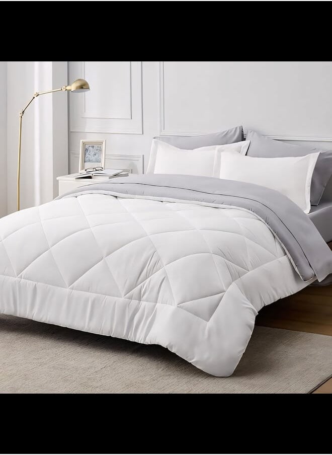 3Pcs Reversible Heavy Comforter Set - 3.6Kgs - Down Alternative Filling - (For Matress 160cm/180cm) - Size (230cm x 240cm) + 2 Pillow Case Covers (50cm x 70cm) - White x Light Grey - pzsku/Z89F437567A6A6BA65403Z/45/_/1732710583/83f59ce3-4286-47eb-8c19-89f7a2de4872