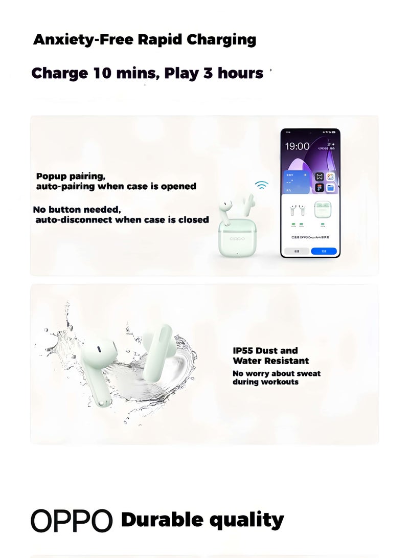 أوبو سماعات OPPO Enco Air4 الجديدة إصدار الصوت الحقيقي اللاسلكية، شحن سريع خلال 10 دقائق، عمر بطارية طويل يصل إلى 48 ساعة، تقليل ضوضاء المكالمات بالذكاء الاصطناعي، تجربة سمعية ثلاثية الأبعاد، مقاومة للماء IP55، قدرة على أكثر من 1000 دورة شحن، سماعات أذن شبه داخل الأذن بتأخير منخفض، - Image 3
