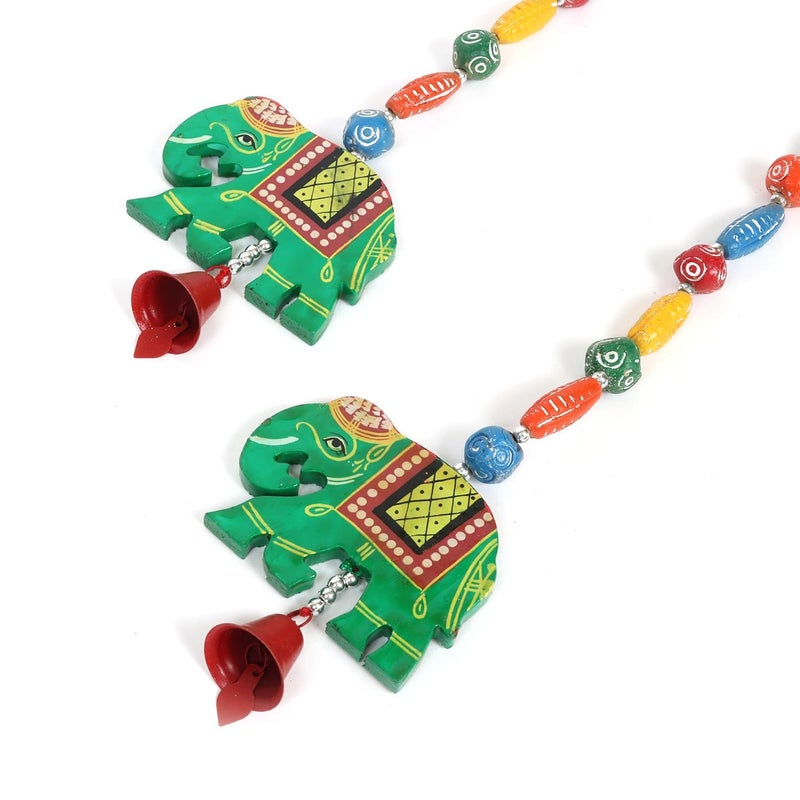 SolSha SolSha Home Decor Wall Hangings with Toran Elephant Latkans and Bells for Home Wedding Stage Backdrop and Festive Decoration Green Pack of 2  - Image 3